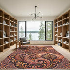 Elegant Terracotta Swirl Floral Medallion Rug