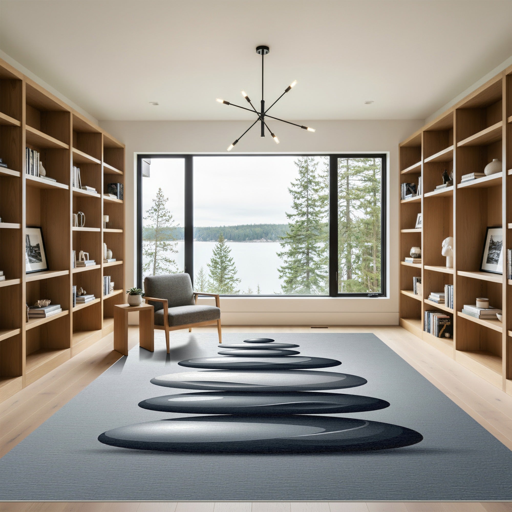 Zen Stacked Smooth Gray Pebble Rug