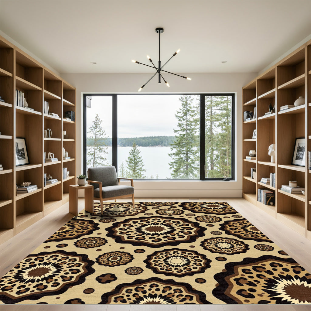Leopard Spot Medallion Tan Area Rug