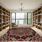 Deep Red Gold Floral Mandala Rug