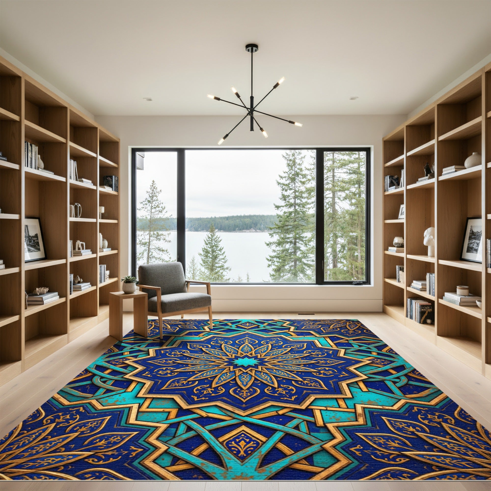 Azure Gold Geometric Star Medallion Rug