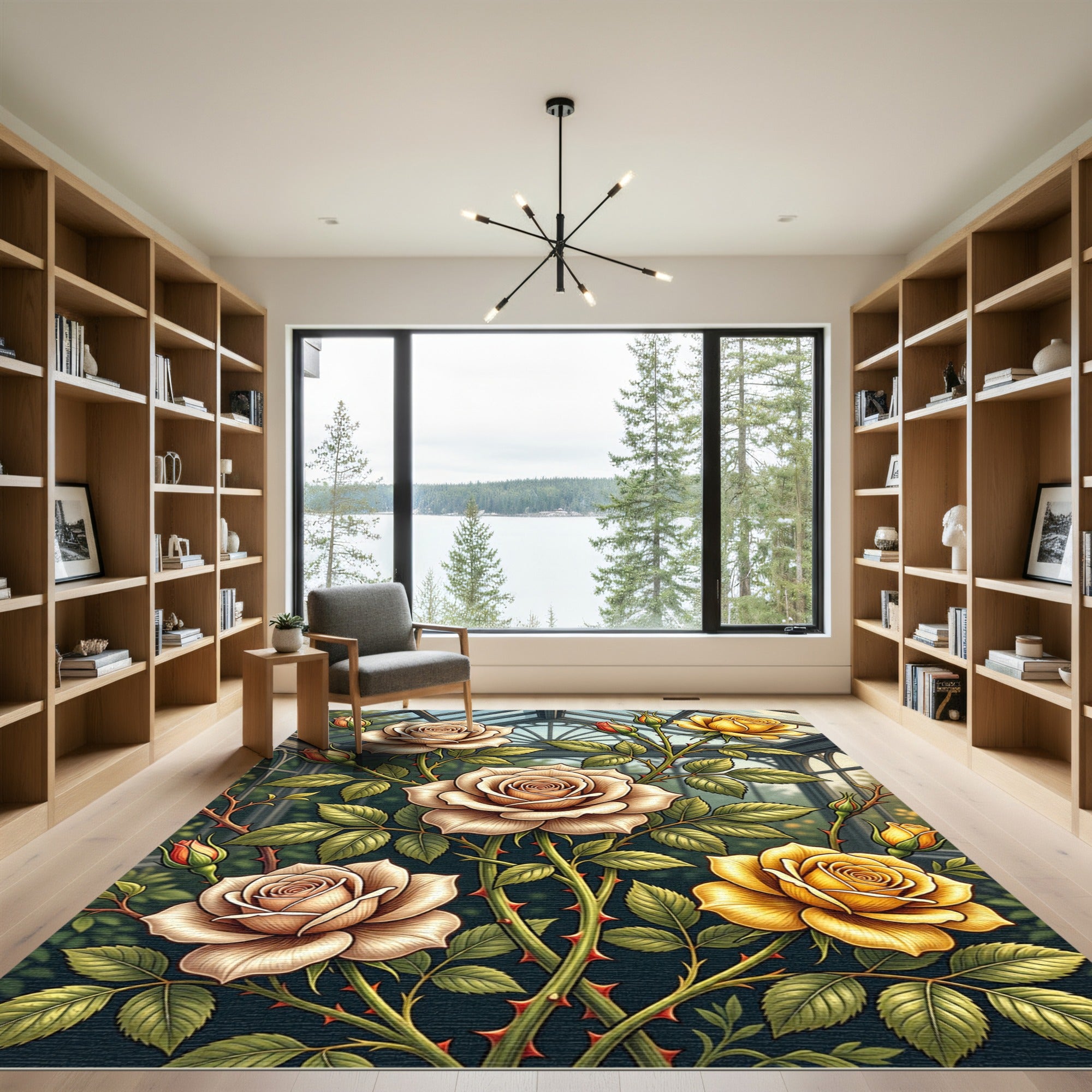 Elegant Golden Rose Greenhouse Arrangement Rug