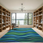 Vibrant Blue and Green Wavy Lines Rug