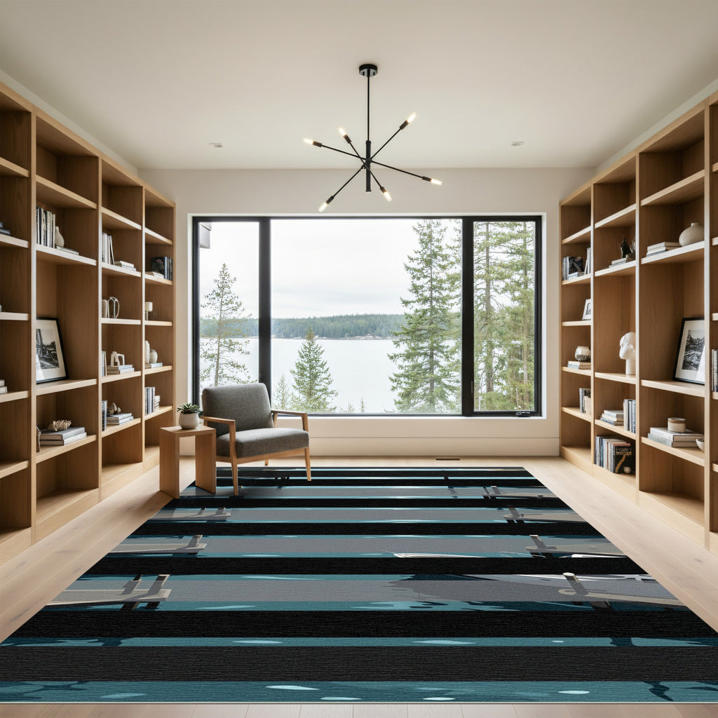 Serene Harbor Waterscape Dock Abstract Rug