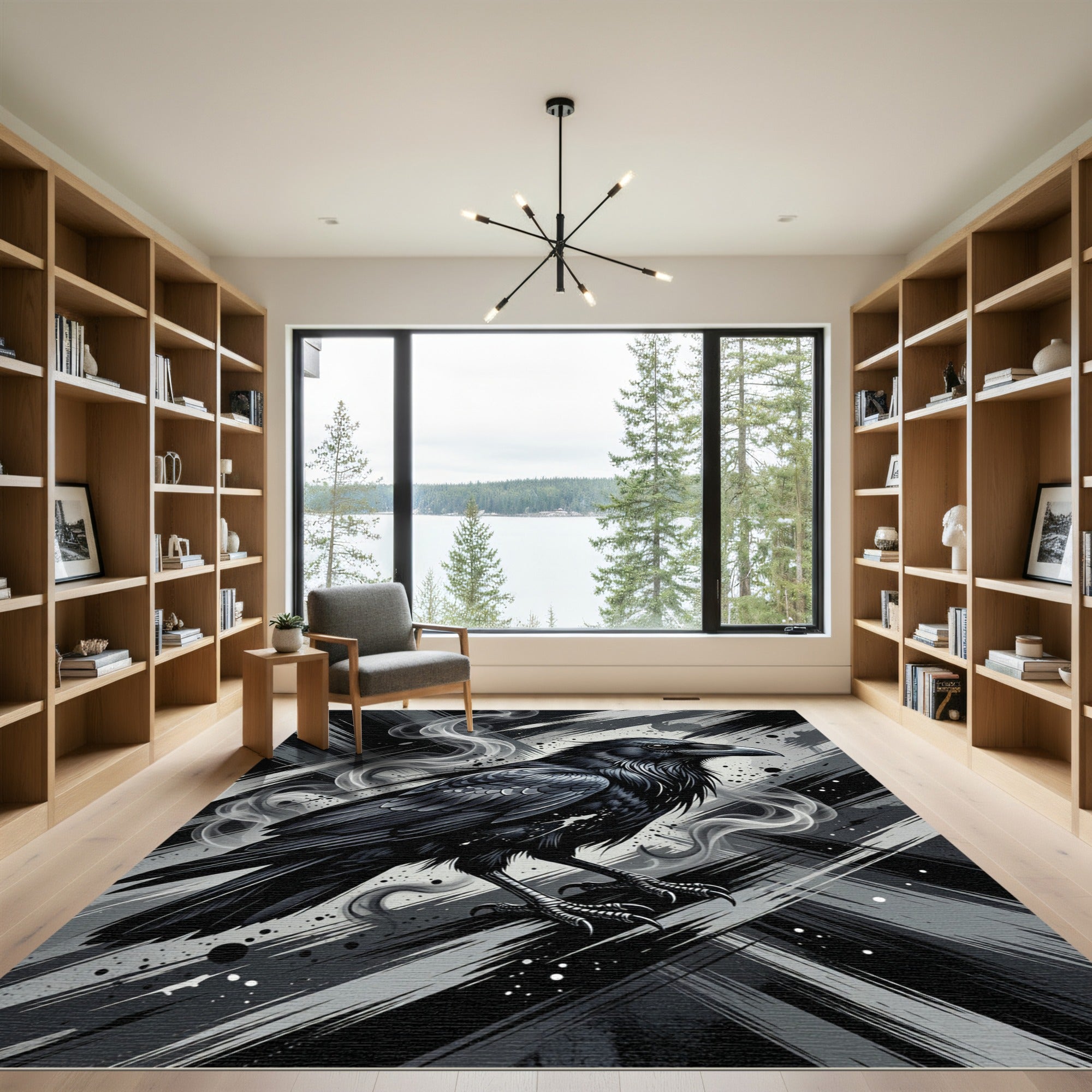 Dark Raven Smoke Brushstroke Art Rug