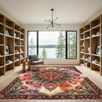 Radiant Coral Floral Burst Mandala Rug