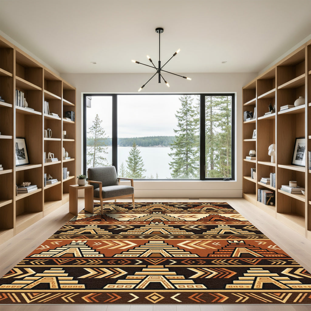 Earthy Aztec Pyramid Geometric Terracotta Rug