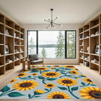 Cheerful Sunny Sunflower Botanical Field Rug