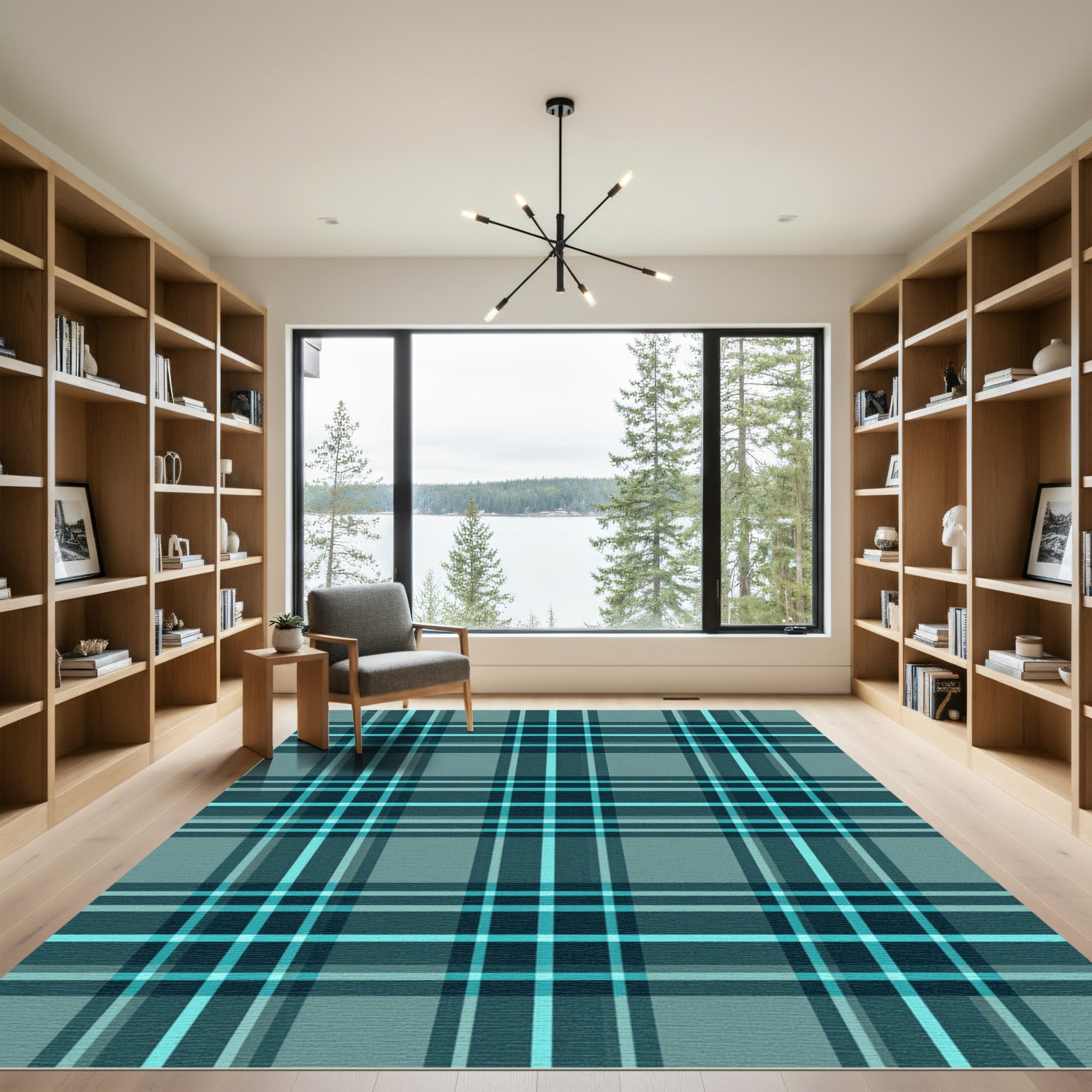Teal Blue Classic Tartan Plaid Rug