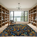 Radiant Blue Yellow Sun Mandala Rug