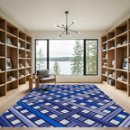 Interlocking Blues Geometric Weave Rug