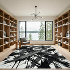 Dynamic Black Paint Drip Brushstrokes Rug