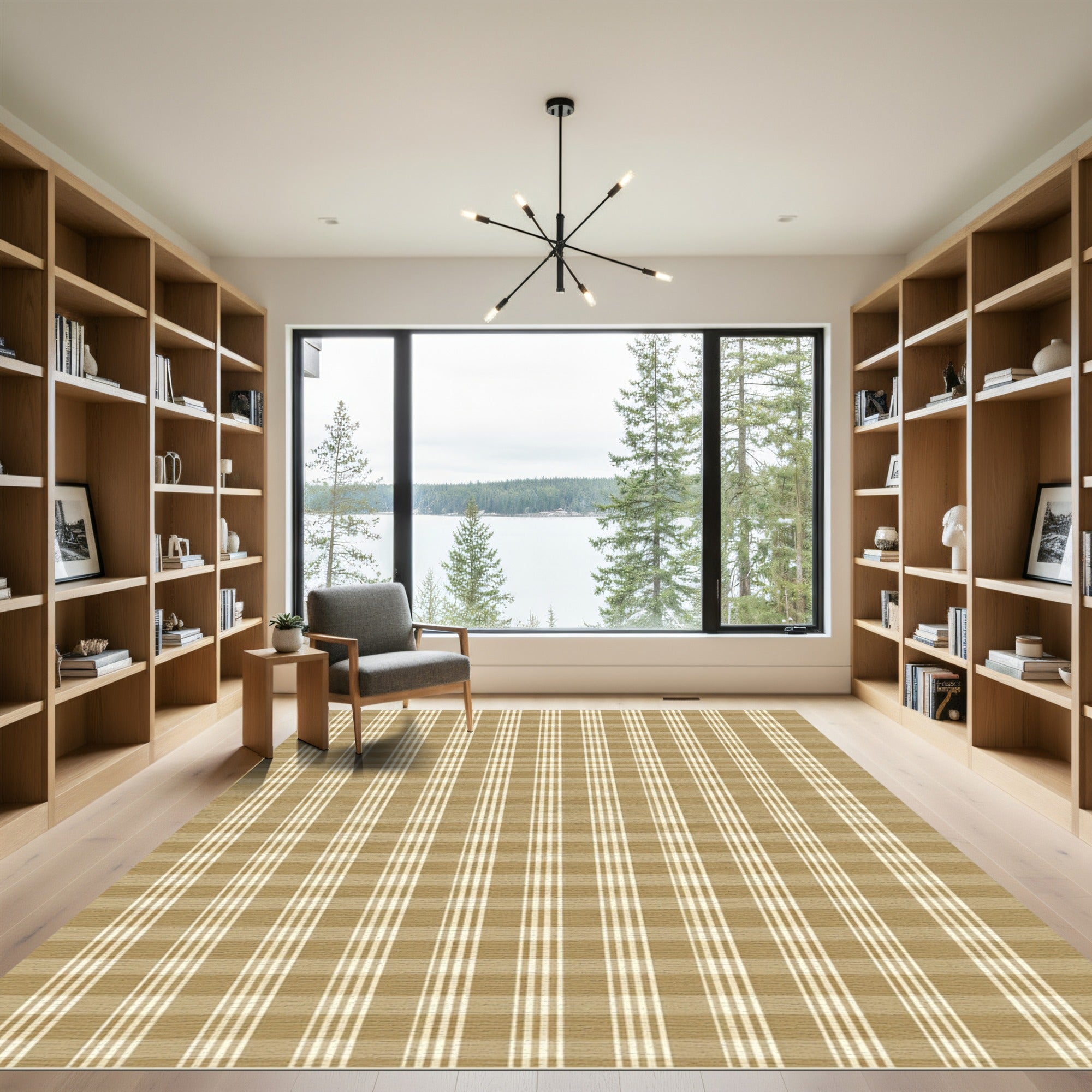 Classic Beige Plaid Grid Rug