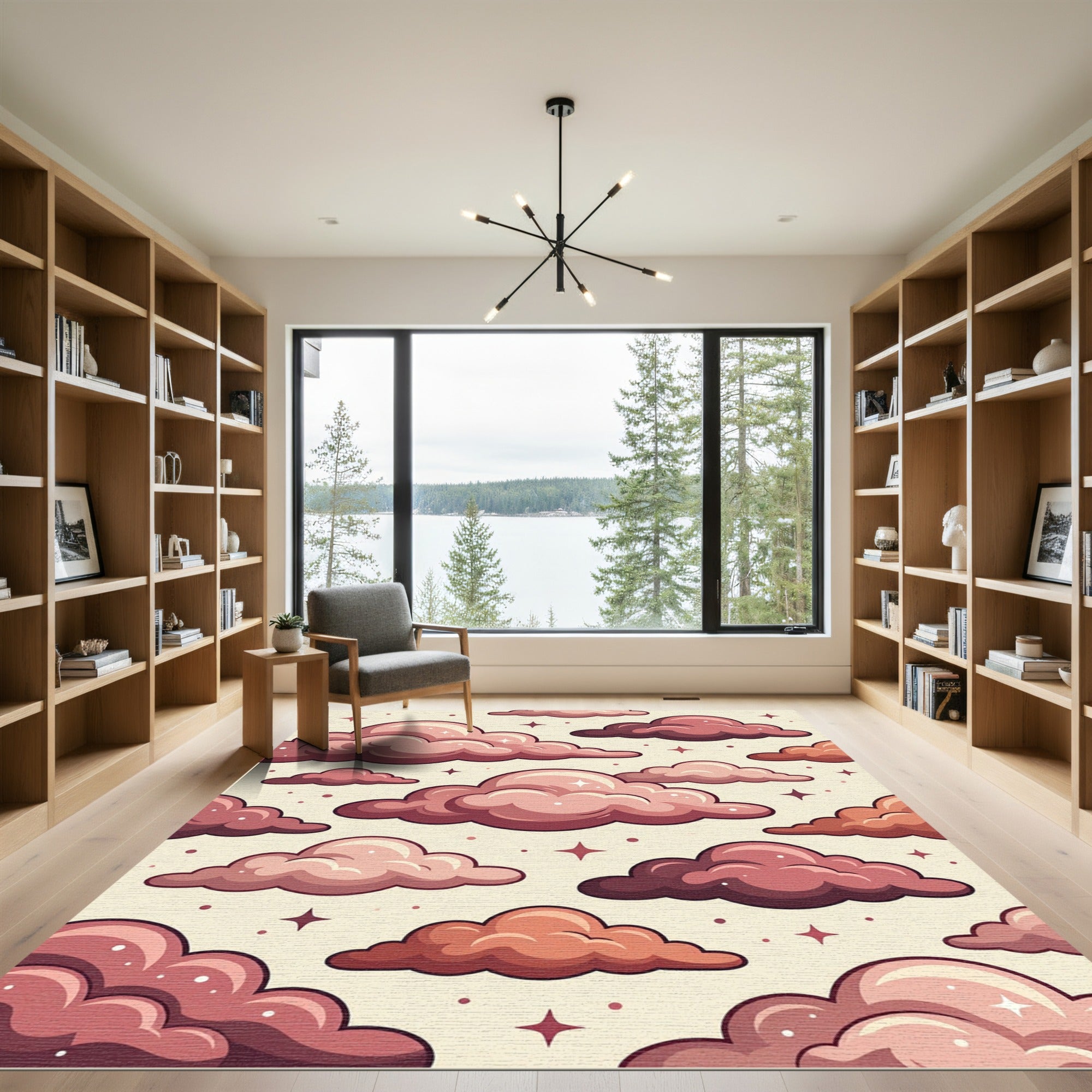 Whimsical Rose Pink Celestial Clouds Rug