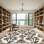 Pink Blossom Branches Cream Background Rug
