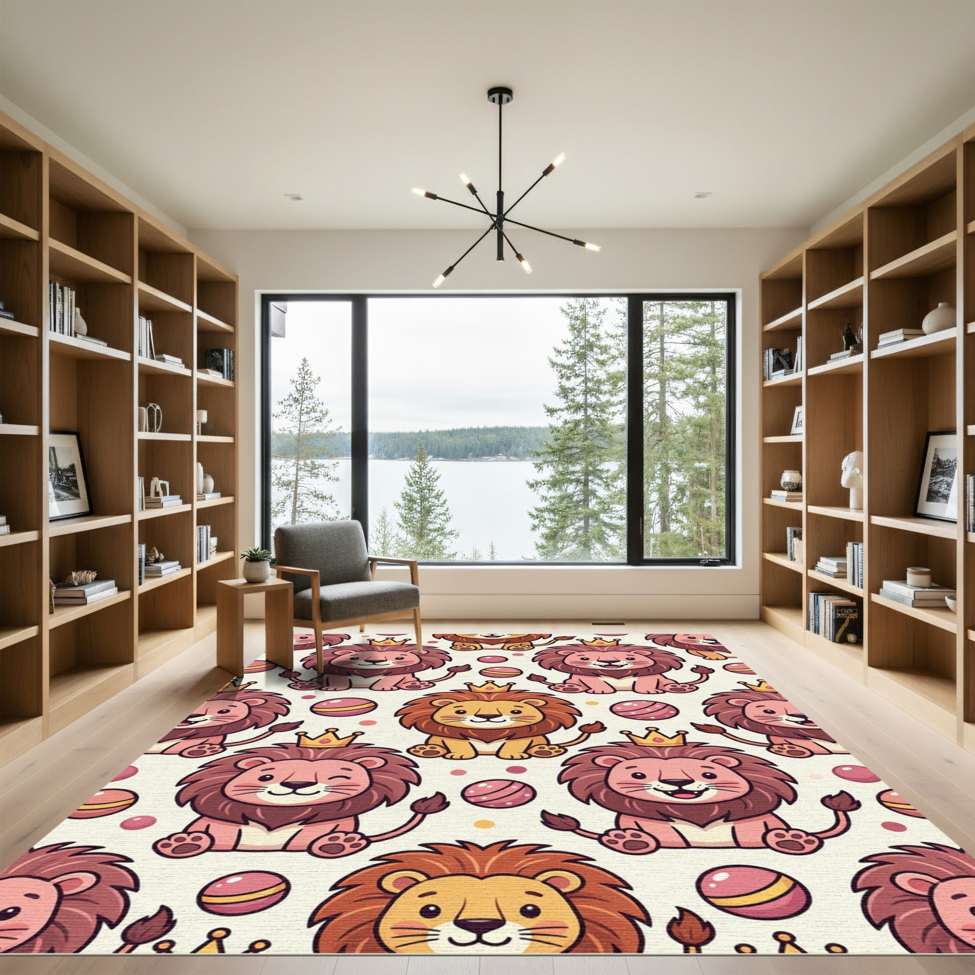 Cute Royal Lion and Ball Wallpaper Rug