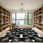 Retro Black Vinyl Record Grid Rug