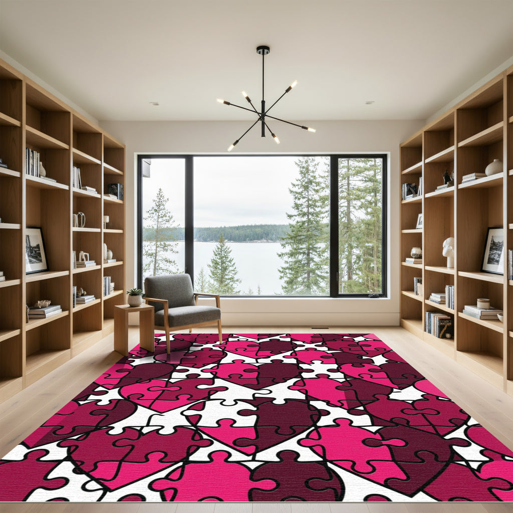 Pink Heart Puzzle Pieces Composition Rug