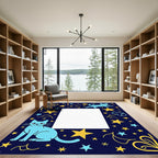 Blue Cats And Yellow Stars Border Rug