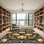 Golden Lotus Filigree Dark Navy Rug