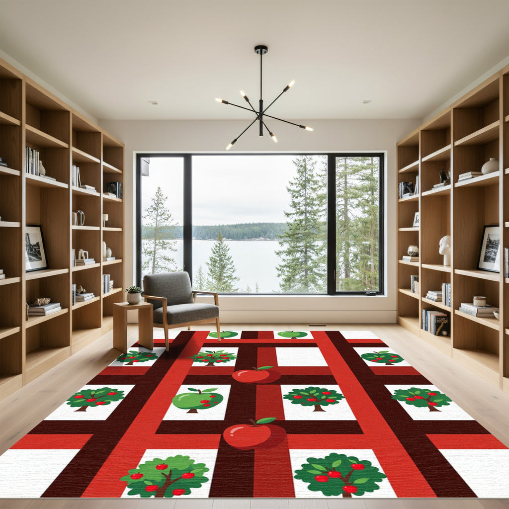 Red Apple Orchard Grid Cover Rug