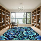 Deep Blue Floral Vine Imagery Rug