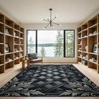Ornate Black Woven Lattice Foliage Rug