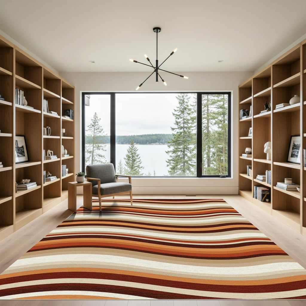 Retro Earthy Tone Wavy Stripe Rug