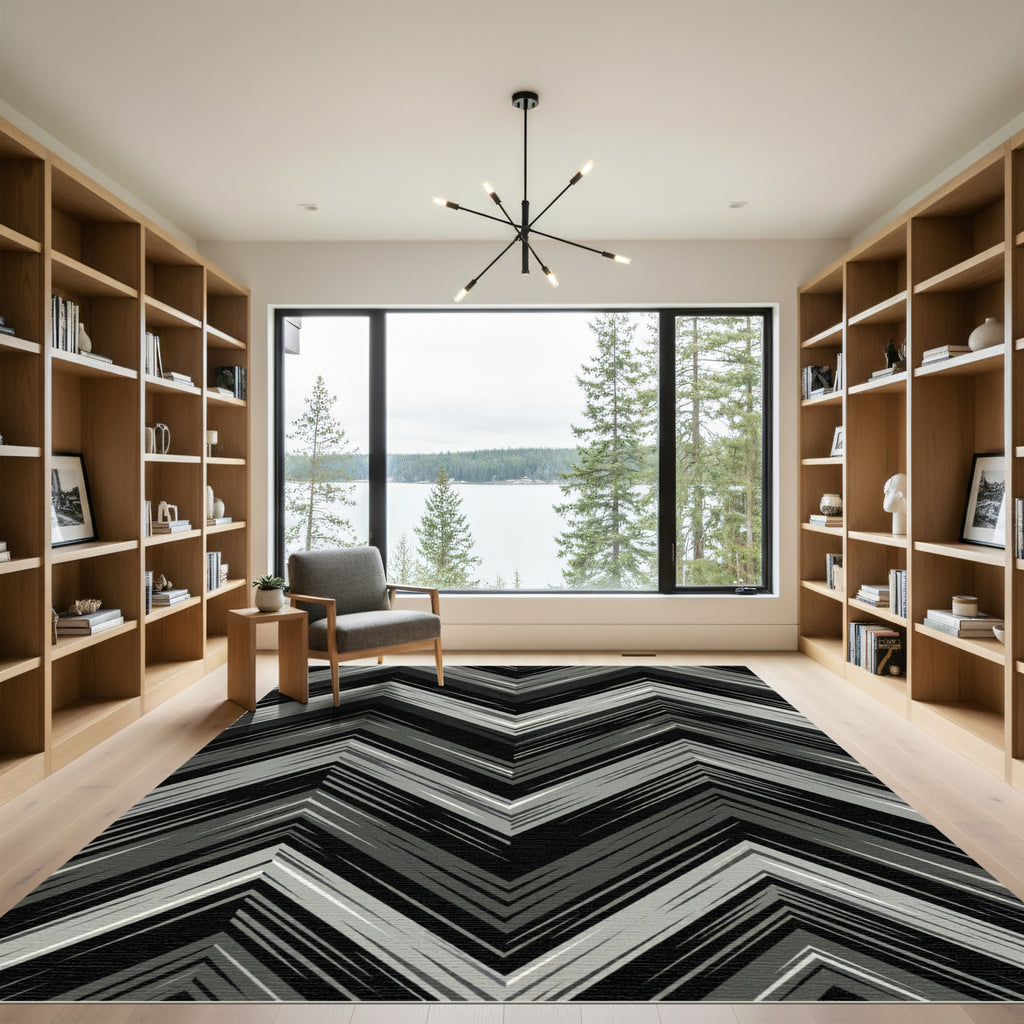 Monochrome Sharp Chevron Jagged Lines Rug