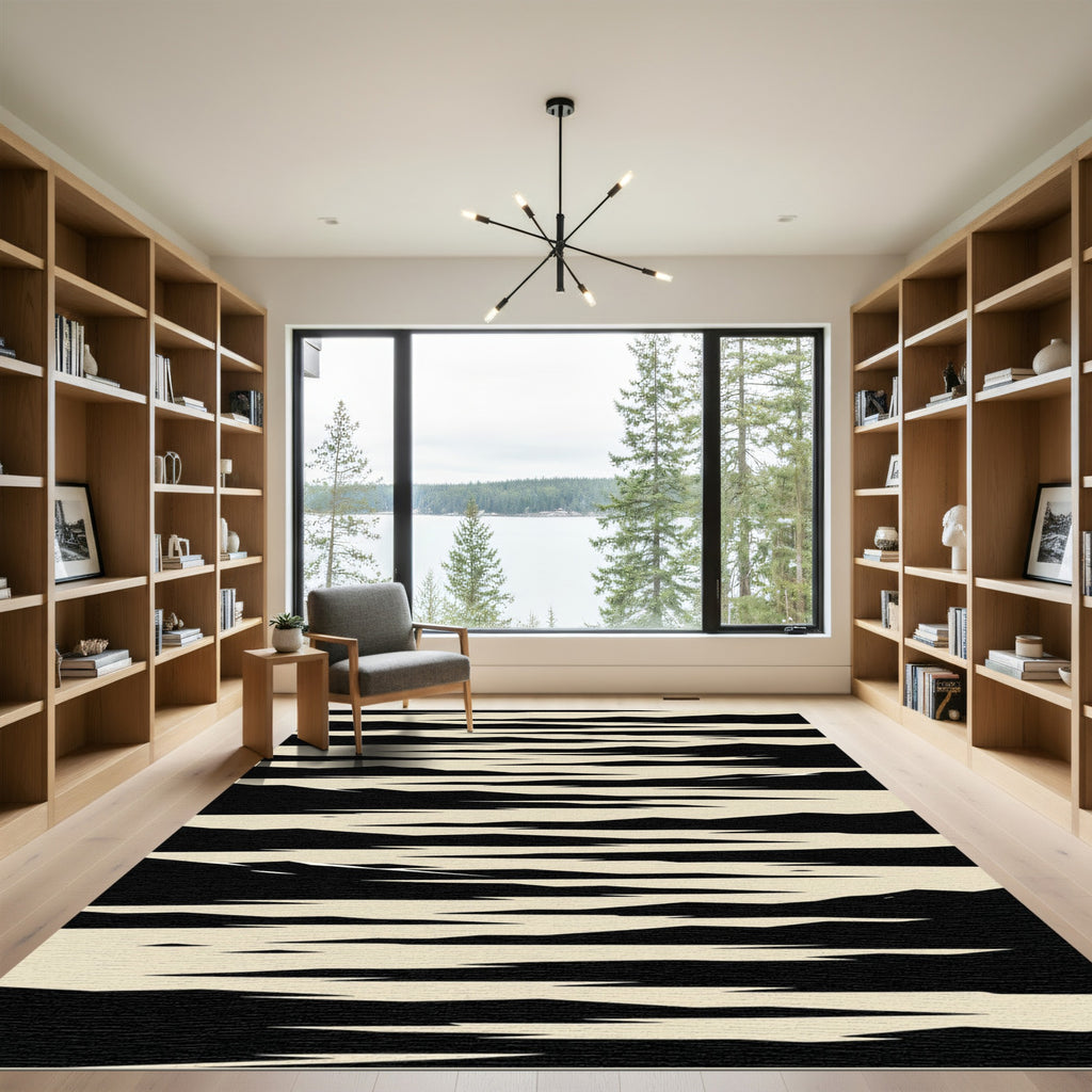 Minimalist Black and Cream Horizon Abstract Rug