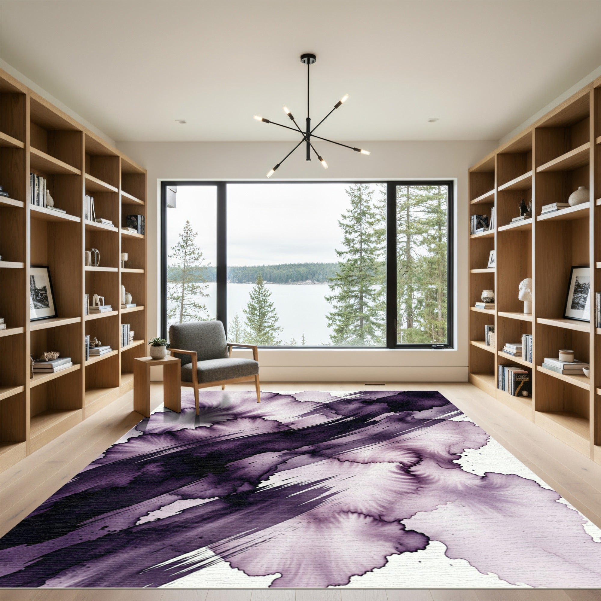 Deep Purple Abstract Ink Flow Rug