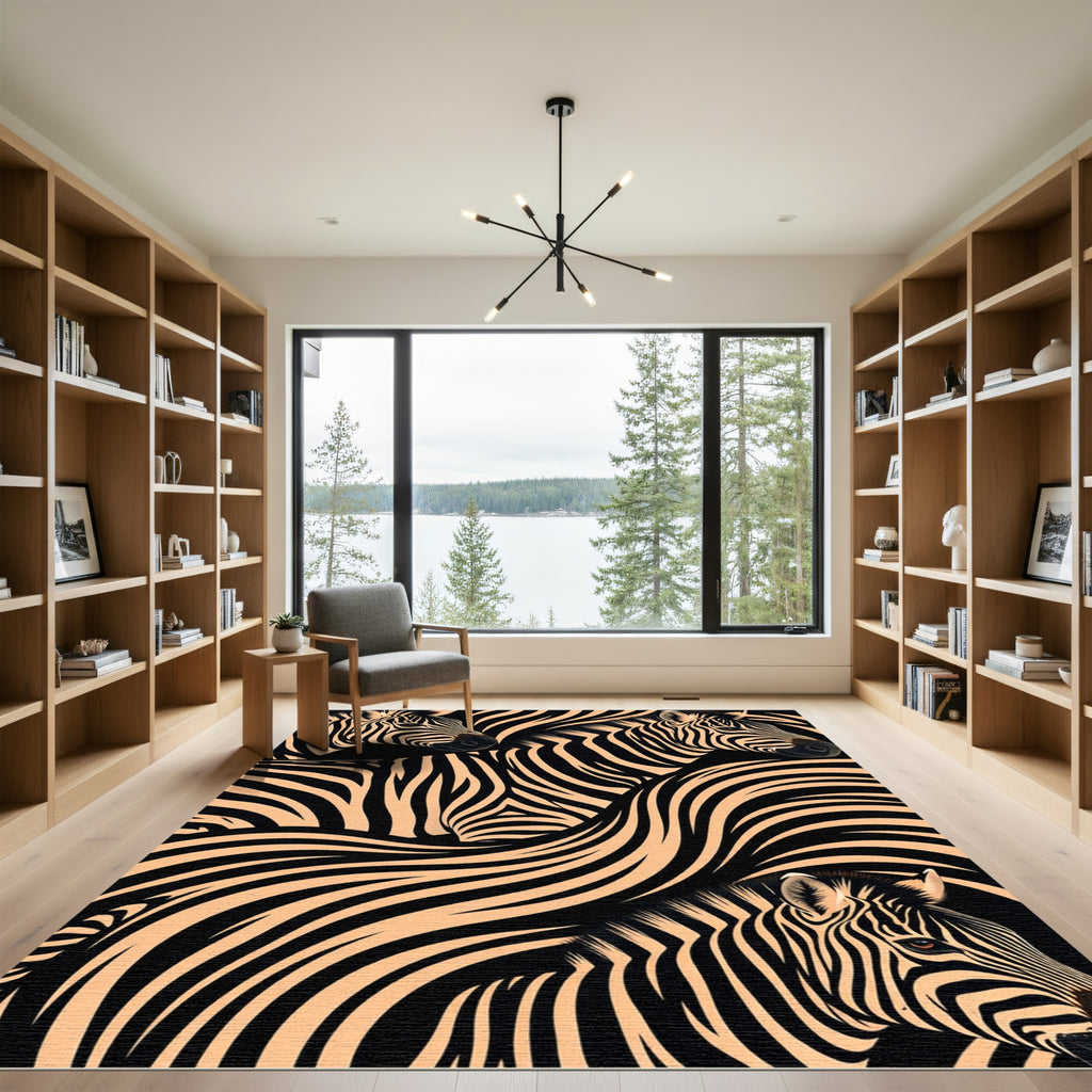 Abstract Black and Cream Zebra Swirls Rug
