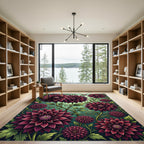 Rich Crimson Dahlia Garden Botanical Rug