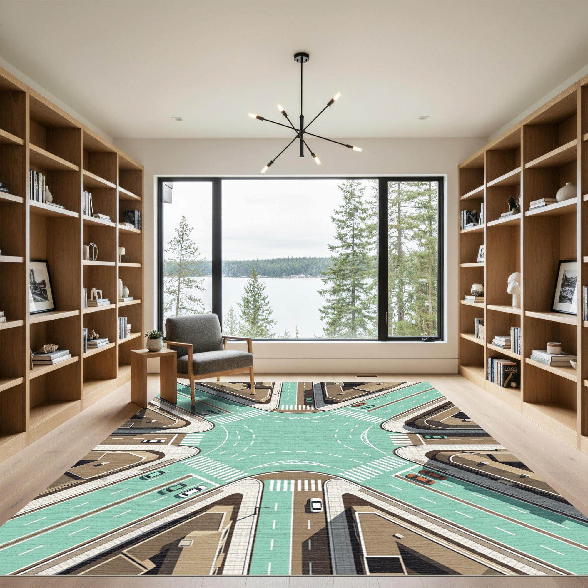 Modern Geometric Urban Intersection View Rug