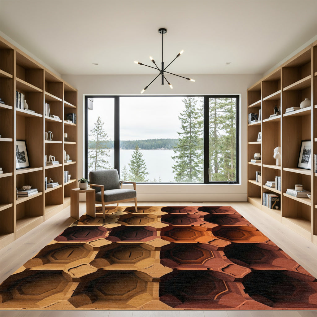 Warm Earthy Tones Geometric Hexagon Grid Rug