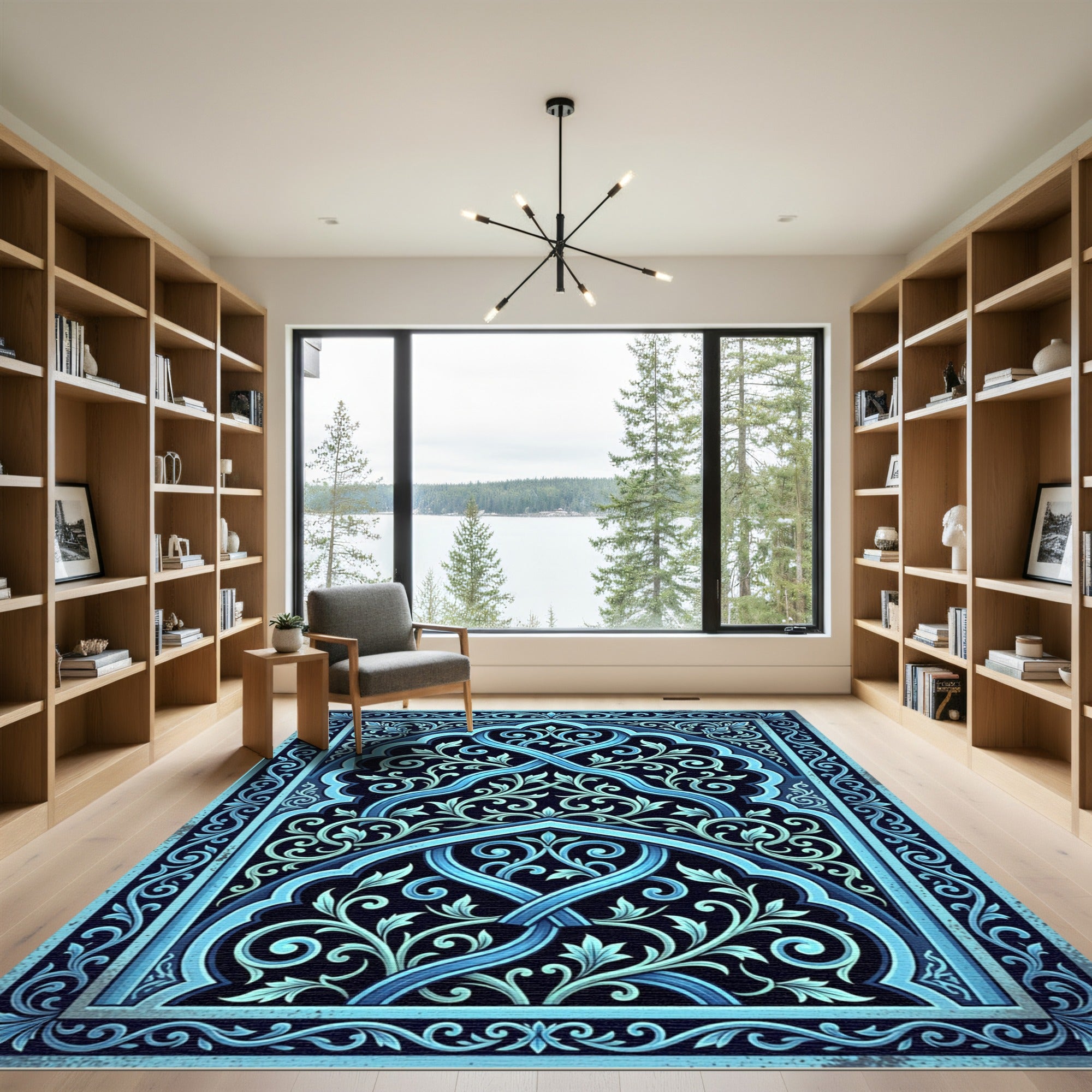 Elegant Teal Floral Archway Composition Rug