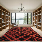 Modern Crimson Geometric Intersecting Grid Rug