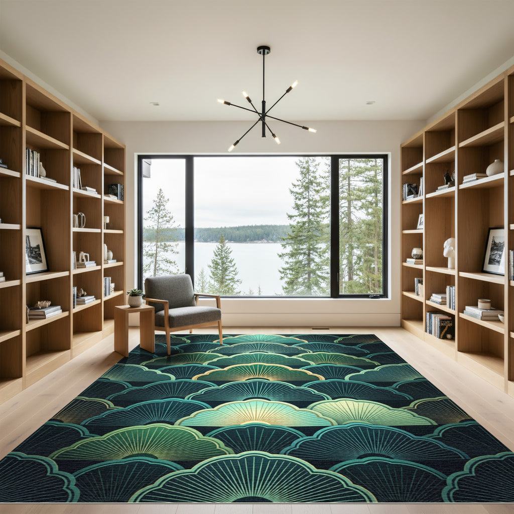 Art Deco Emerald Fan Composition Rug