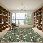 Elegant Sage Floral Baroque Scroll Rug