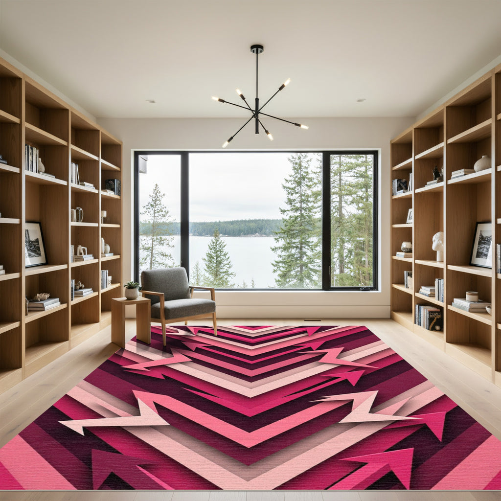 Geometric Layered Magenta Pink Arrows Rug