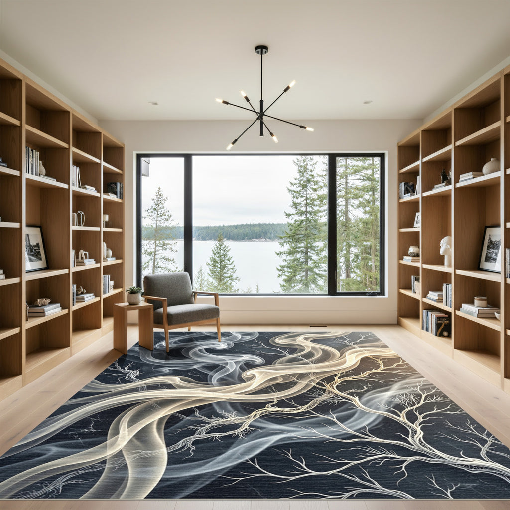 Ethereal Neutral Smoke and Branch Swirl Rug