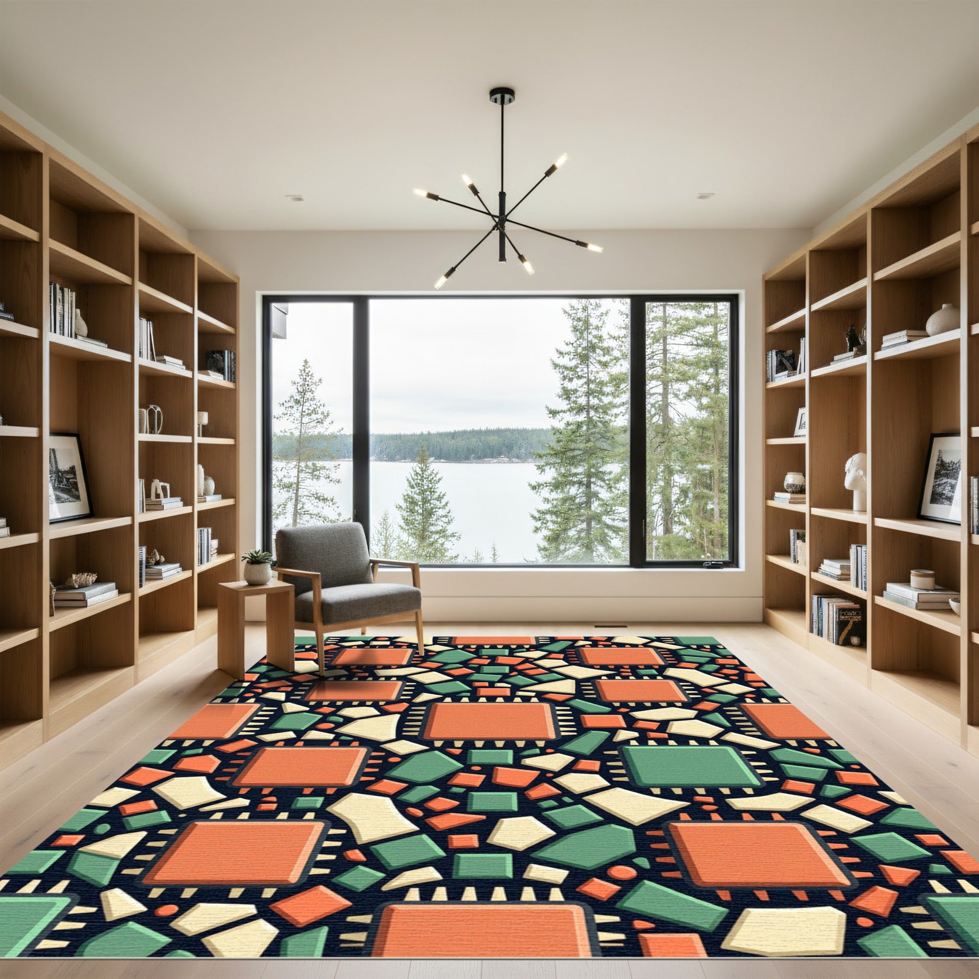 Retro Microchip Geometric Abstract Grid Rug