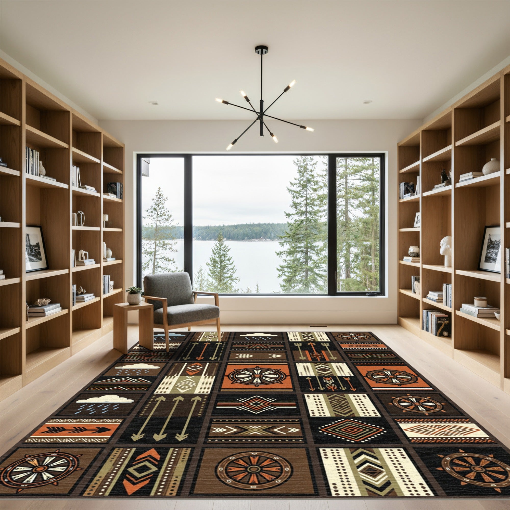 Earthy Geometric Sunset Tribal Tile Rug