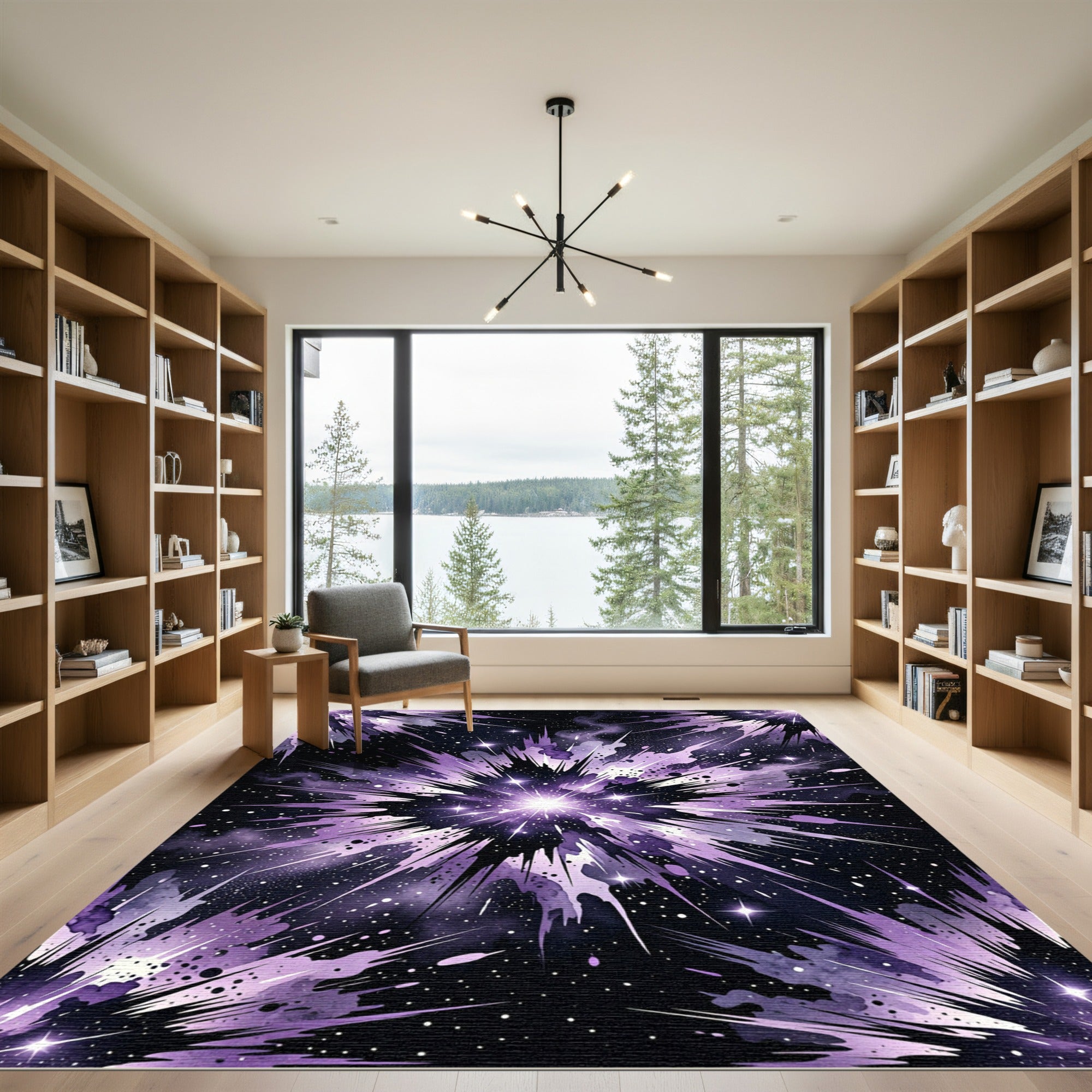 Celestial Purple Cosmic Nebula Burst Rug