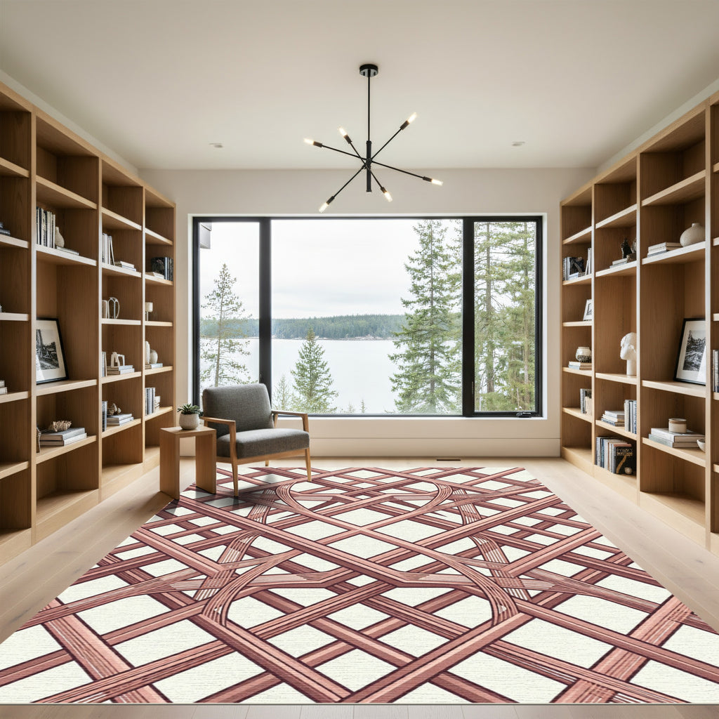 Copper Interwoven Gilded Lattice Abstract Rug