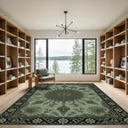 Sage Green Floral Medallion Border Rug