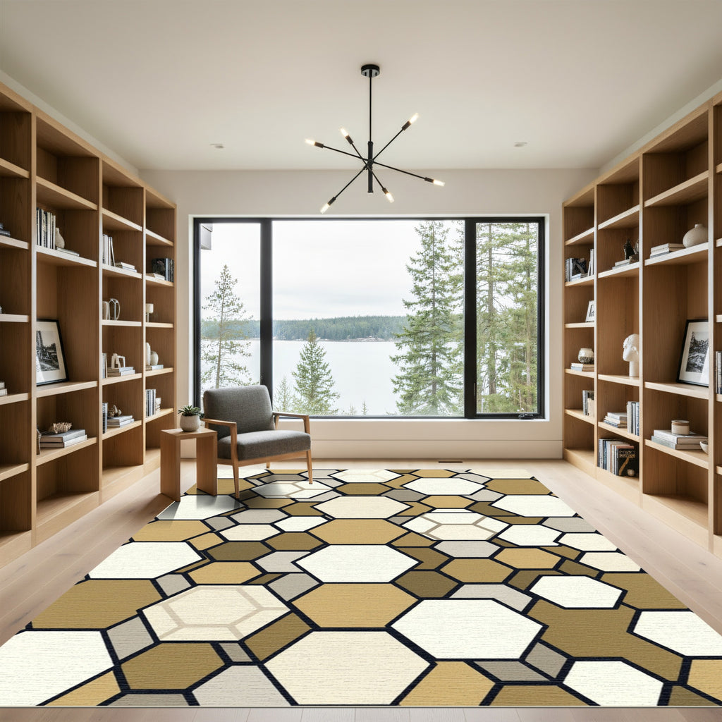 Modern Earthy Geometric Hexagon Rug