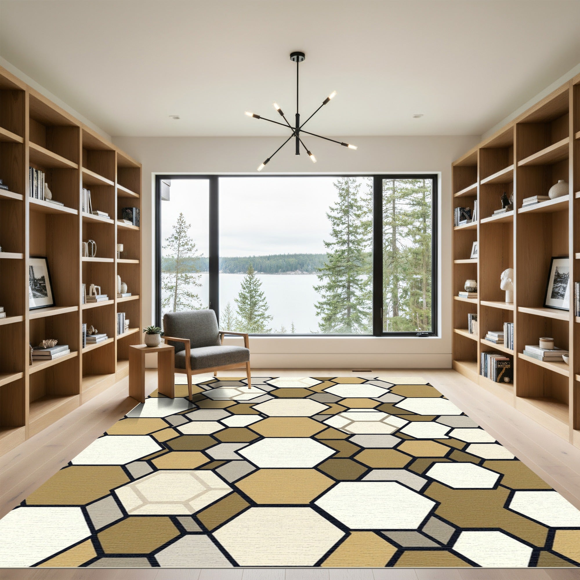 Modern Earthy Geometric Hexagon Rug