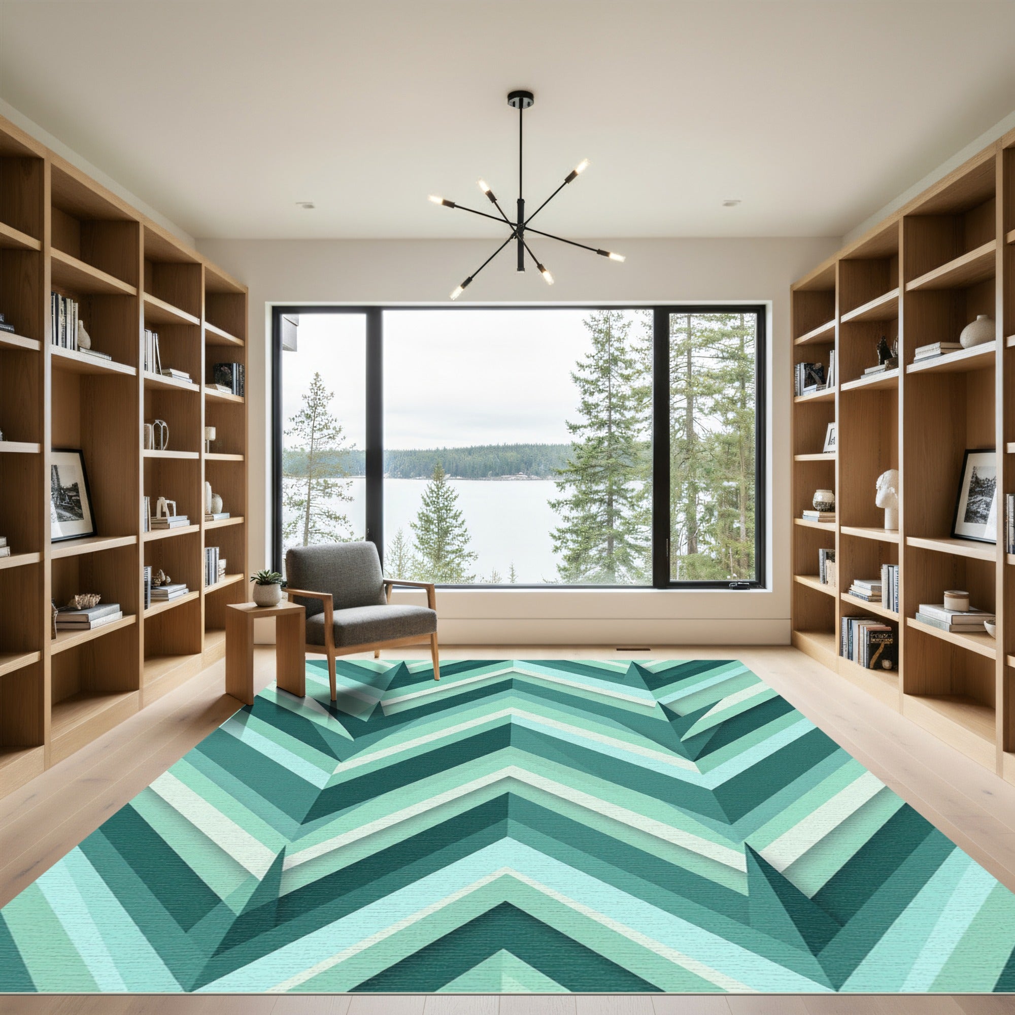 Teal Chevron Layered Geometric Rug