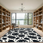 Black White Polka Dot Organic Shapes Rug
